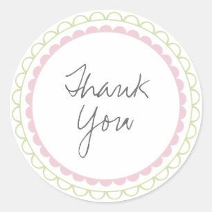 Autocollant rose d'étiquette de Merci de vrilles