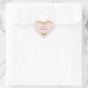 Autocollant rose et vert nostalgique à coeur flora