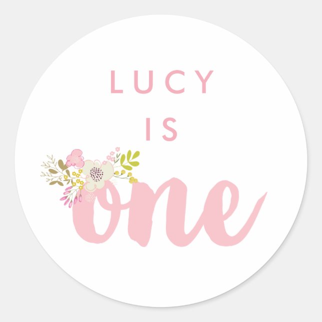 Autocollant rose Floral Girls First Birthday (Devant)