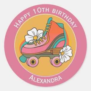 Autocollant rose mignon roller skate nom d'anniver