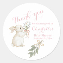 Autocollant Rose Pâle Lapin Floral Boho