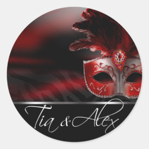 Autocollant rouge Black & Silver Masquerade Party