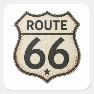 Autocollant Route 66 Bouclier Rétro Patiné
