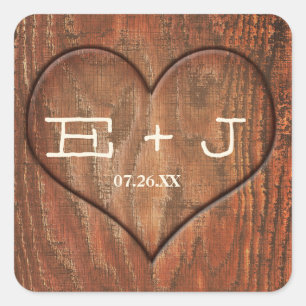 Autocollant rustique de coeur sculpté de tronc d'a