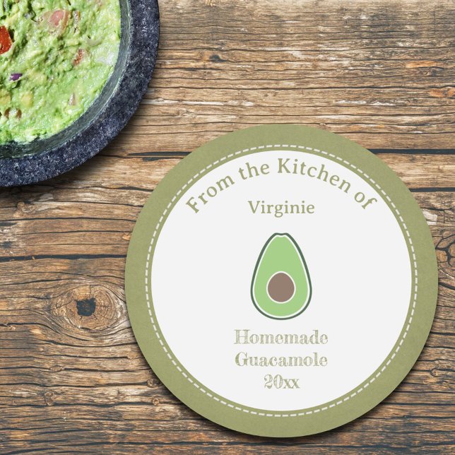Autocollant Rustique Étiquette Avocado & Guacamole (Rustic Avocado & Guacamole Kraft Label Sticker)