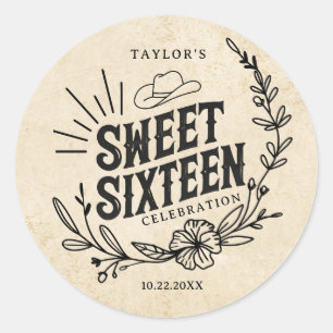 Autocollant Rustique Western Cowgirl Sweet sixteen