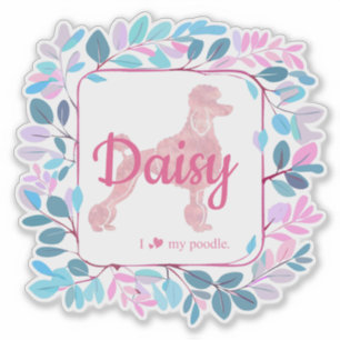 Autocollant Silhouette de Caniche Rose Pastel Pers