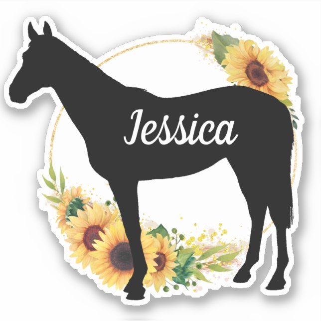 Autocollant silhouette de cheval de nom personnali (Devant)