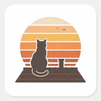 Autocollant Silhouette Rétro Crépuscule Chat sur T