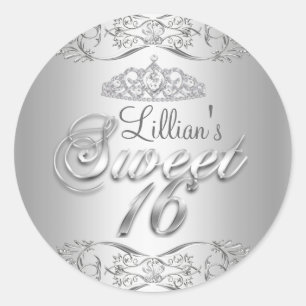 Autocollant Silver Damask & Diamond Tiara Sweet 16