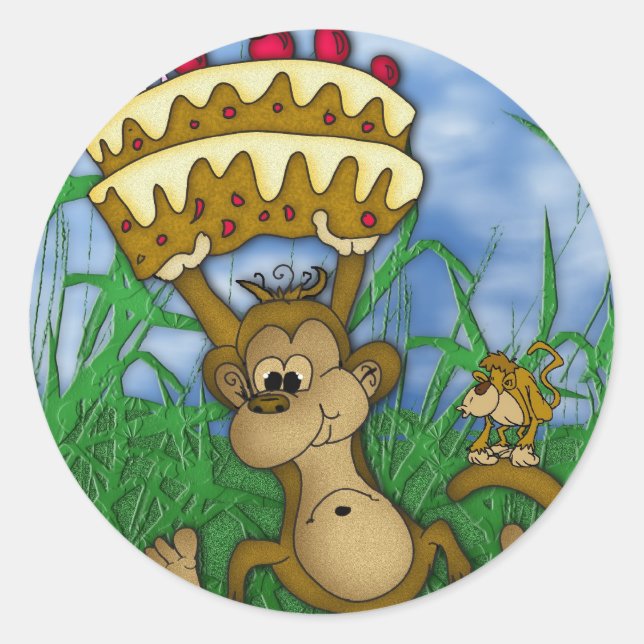 autocollant singe Joyeux anniversaire avec tenue d (Devant)