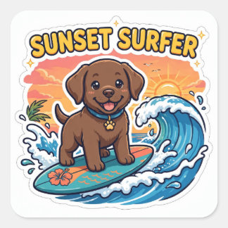 Autocollant Sunset Surfer — Labrador chocolat surf