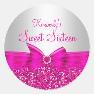 Autocollant Sweet Seize Paillettes Roses et Ruban