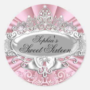 Autocollant Sweet Sixteen Couronne et Damassé Rose
