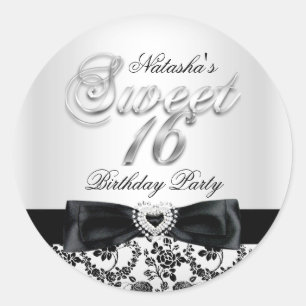 Autocollant Sweet Sixteen Jewel Bow & Lace Argent