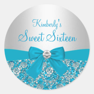 Autocollant Sweet Sixteen Paillettes Bleues & Ruba