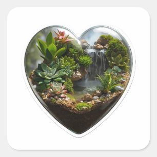 Autocollant Terrarium en forme de cœur avec cascad