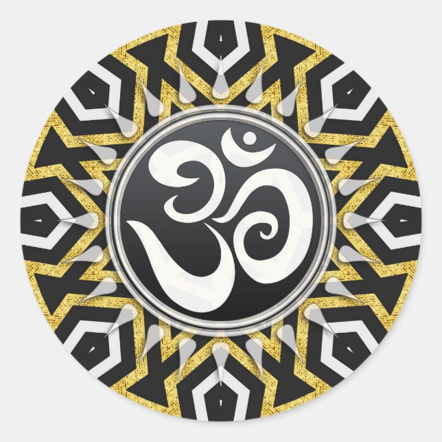 Autocollant Tribal Aztec Gold Soleil Noir+Blanc Om (Devant)