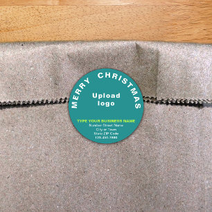 Autocollant turquoise vert Noël Business Round Sha