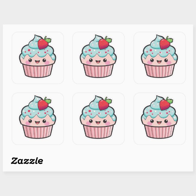 Autocollant Valentine Kawaii Cupcake (Feuille)