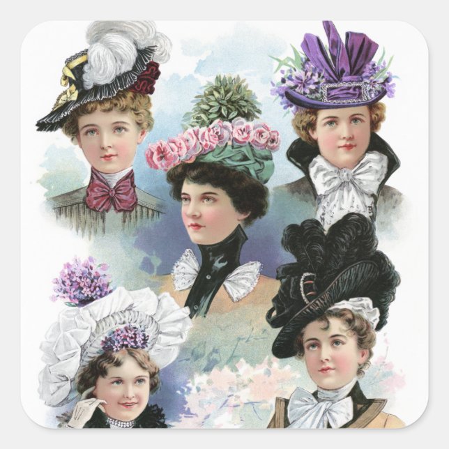 Autocollant victorien mode femme vintage (Devant)