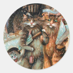 Autocollant vintage de Noël, chats de Louis Wain