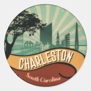 Autocollant Vintage rétro Charleston City Skyline