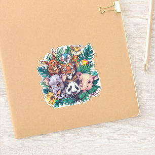 Autocollant vinyle Animaux de la jungle mignons