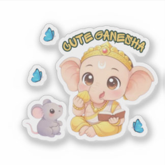 Autocollant vinyle Bébé Ganesha lisant avec Modak