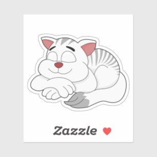 Autocollant vinyle - chat blanc endormi dessin ani