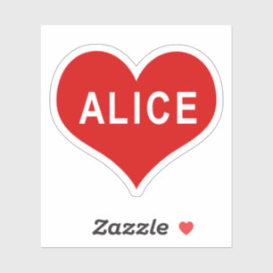 Autocollant vinyle coeur rouge amour ALICE NOM