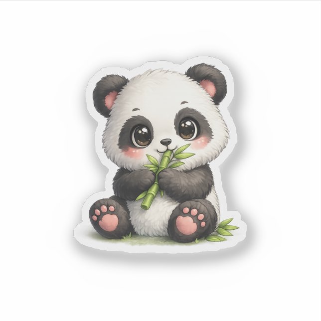 Autocollant vinyle de bébé panda mignon mangeant d (Devant)