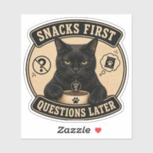 Autocollant vinyle de chat noir drôle | Snacks Fir