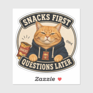 Autocollant vinyle de chat orange drôle   Snacks d