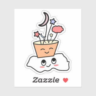 Autocollant vinyle de nuage Kawaii avec un pot de