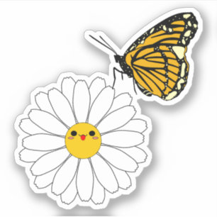 Autocollant vinyle Kawaii Daisy avec papillon