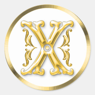Autocollant X rond initial en or
