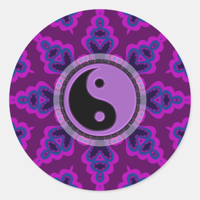 Autocollant Yin Yang à fleurs géométriques violett (Devant)