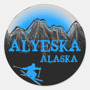 Autocollants Alyeska Alaska bleu skier