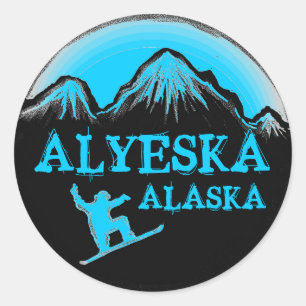 Autocollants Alyeska Alaska bleu snowboarder