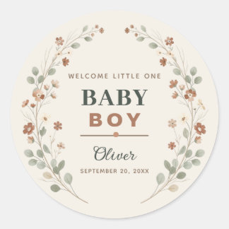 Autocollants Baby Shower Boho Floral Rustique Camp