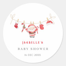 Autocollants Bébé Santa Rouge pour Baby Shower de 