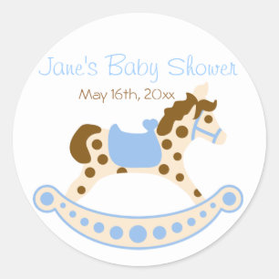 Autocollants bleus de baby shower de cheval de