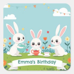 Autocollants Bunny Tea Party Joyeux Anniversaire