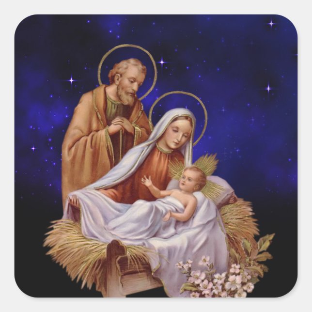 Autocollants carrés de la Crèche de Noël (Devant)