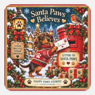 Autocollants carrés de Noël Dachshund Santa Paws