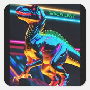 Autocollants carrés néon dinosaure