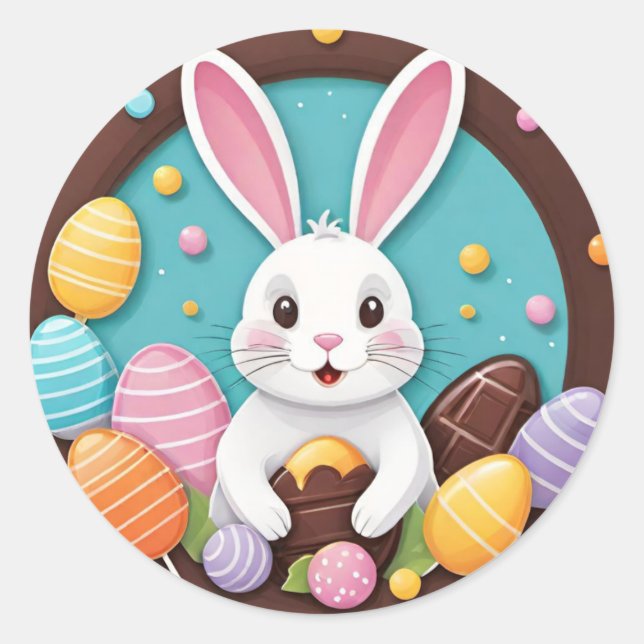 Autocollants Chocolat Lapin de Pâques Colorés et L (Devant)