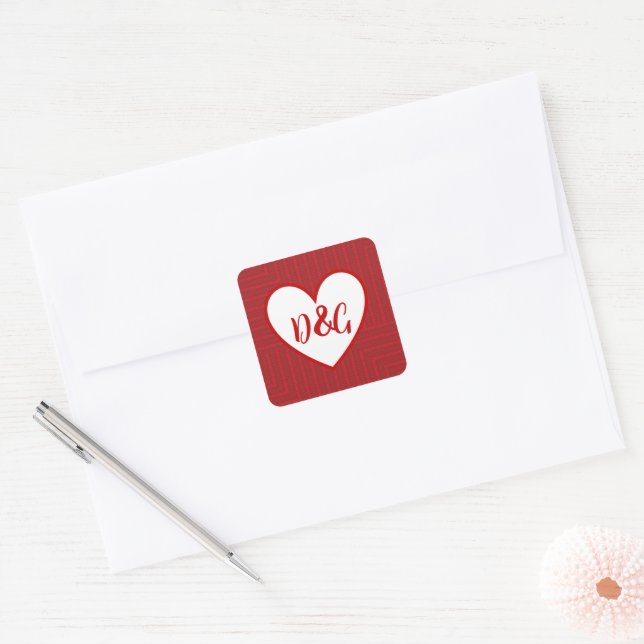 Autocollants Cœur Rouge Monogramme (Enveloppe)