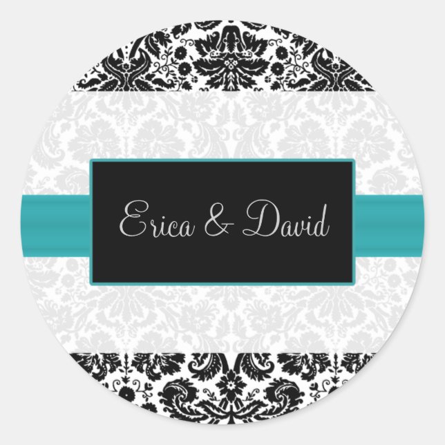 autocollants damask aqua Mariage Monogram (Devant)
